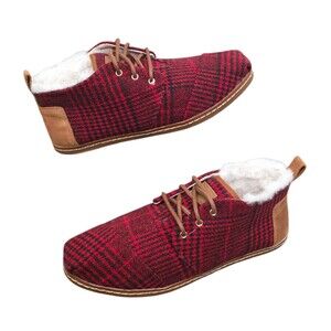 Toms Bota Chukka Boots Buffalo Plaid Faux Fur Lined Lace Up Womens US Size 9 EUC